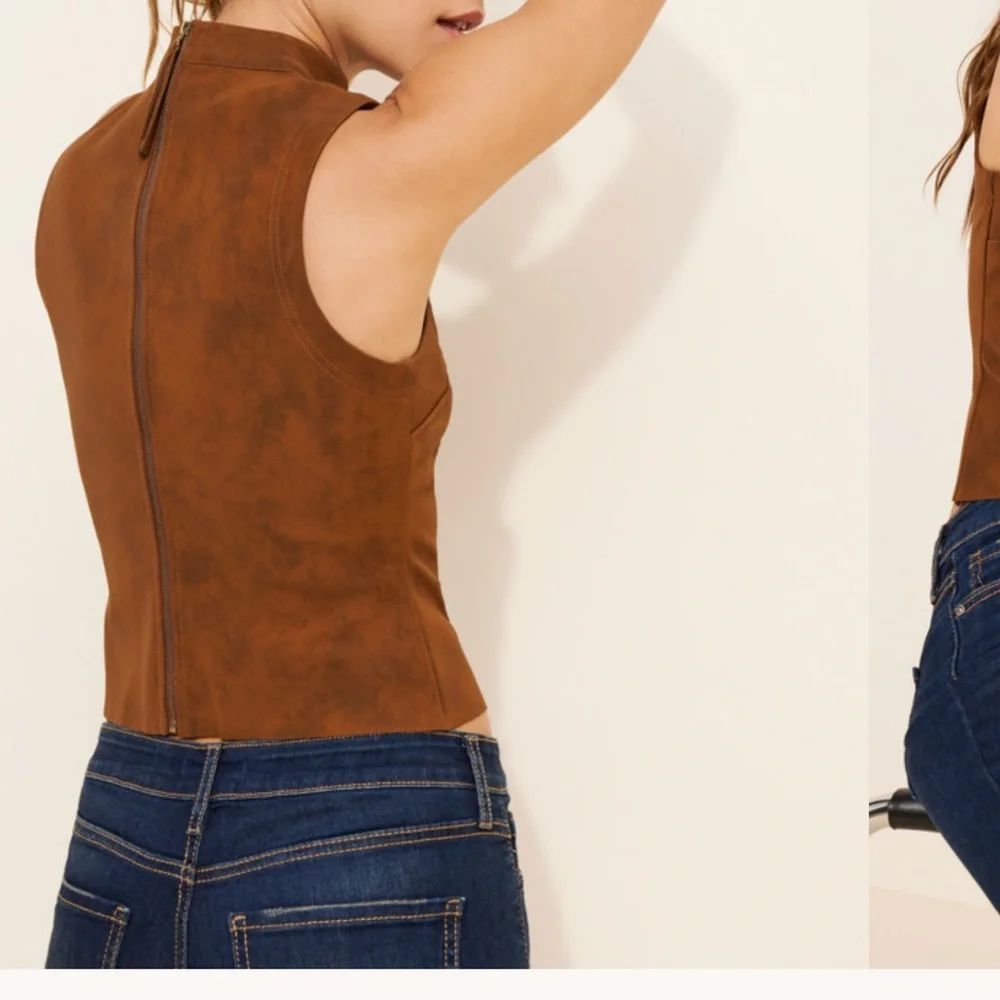 En Saison Eloise Rich Brown faux suede Sleeveless top - Picture 2 of 3